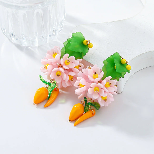 Alloy Geometric Style Fresh Sweet Flower Tassel Long Leaf Drop Handmade Women's Earrings With Diamond Design