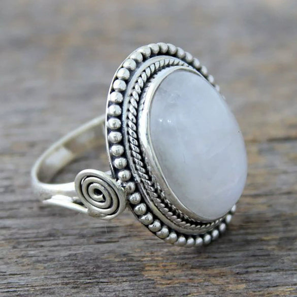 Alloy Geometric Style Gem Inlaid Oval Moonstone Ring For Women