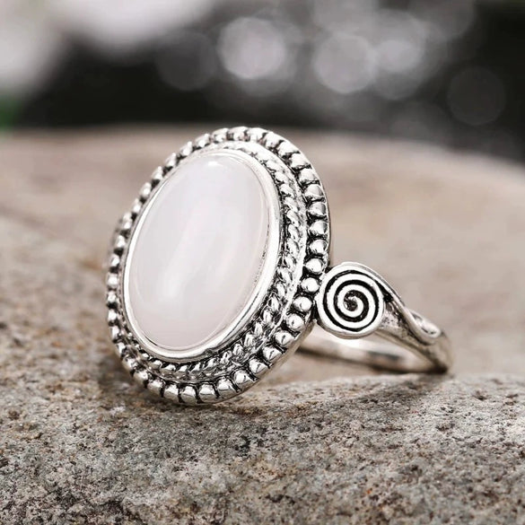 Alloy Geometric Style Gem Inlaid Oval Moonstone Ring For Women