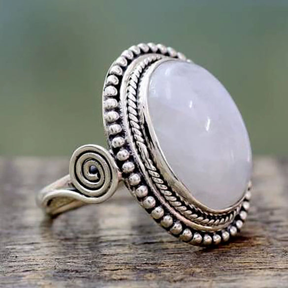 Alloy Geometric Style Gem Inlaid Oval Moonstone Ring For Women