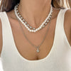 Alloy Geometric Style Imitation Pearl Necklace With Star Pendant And Electroplating