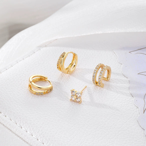 Alloy Geometric Style Zircon Earrings And Ear Bone Clip Set For Women With Diamond Design And Light Luxury Style