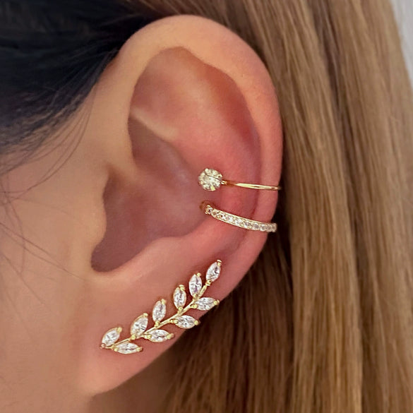 Alloy Geometric Style Zircon Earrings And Ear Bone Clip Set For Women With Diamond Design And Light Luxury Style