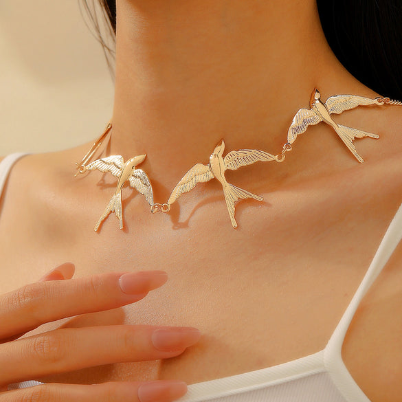 Alloy Geometric Swallow Connection Necklace For Women Electroplated Jewelry