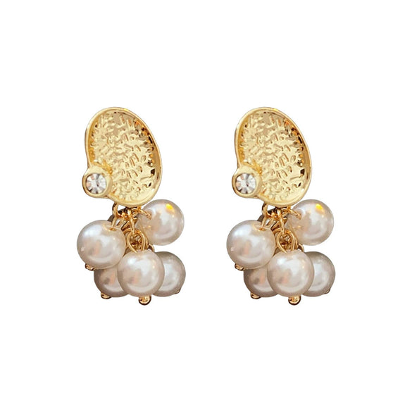 Alloy Geometric Tassel Pearl Earrings Set With Diamonds For Women Real Gold Electroplated Highend