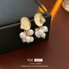 Alloy Geometric Tassel Pearl Earrings Set With Diamonds For Women Real Gold Electroplated Highend