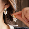 Alloy Geometric Tassel Pearl Earrings Set With Diamonds For Women Real Gold Electroplated Highend