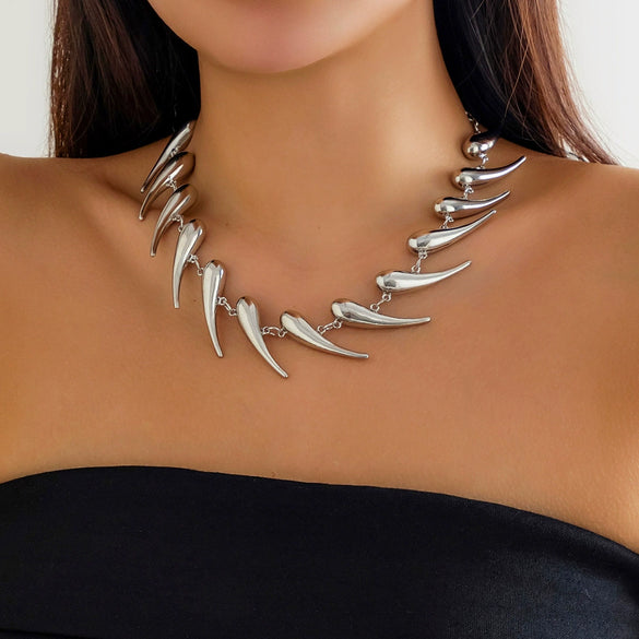 Alloy Geometric Thorn Splicing Water Drop Pendant Necklace For Women Handmade Chain Electroplated
