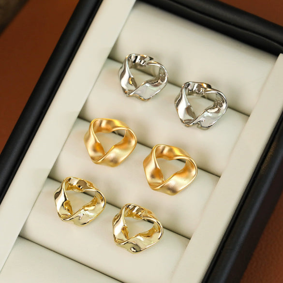 Alloy Geometric Twisted Triangle Ear Studs With Electroplating For Women