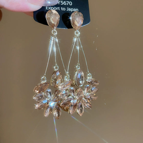 Alloy Geometric Water Drop Tassel Earrings Set With Diamonds For Women