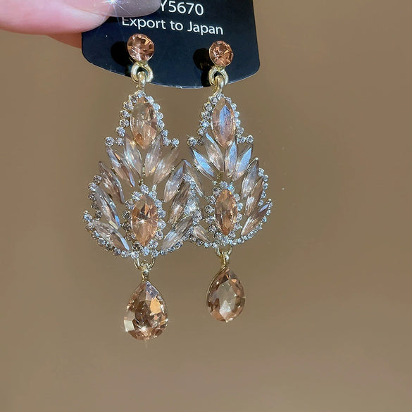 Alloy Geometric Water Drop Tassel Earrings Set With Diamonds For Women