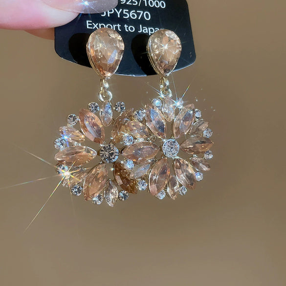 Alloy Geometric Water Drop Tassel Earrings Set With Diamonds For Women