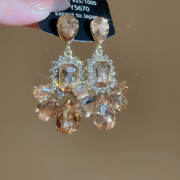 Alloy Geometric Water Drop Tassel Earrings Set With Diamonds For Women