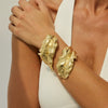 Alloy Geometric Winding Leaf Open Spring Bracelet Electroplated