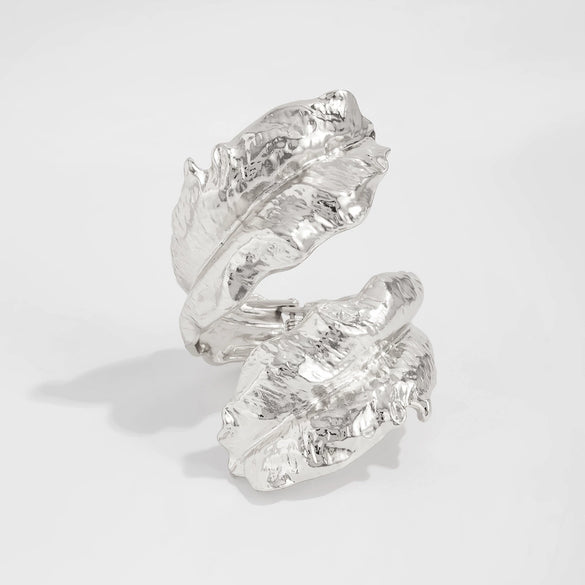 Alloy Geometric Winding Leaf Open Spring Bracelet Electroplated