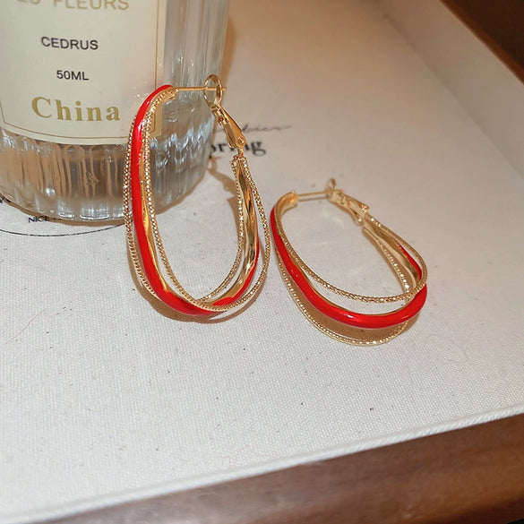 Alloy Geometric Women's Earrings With Oil Drop And Flower Design Light Luxury Style
