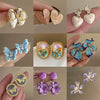 Alloy Geometric Women's Earrings With Oil Drop And Flower Design Light Luxury Style