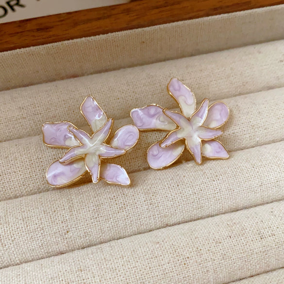 Alloy Geometric Women's Earrings With Oil Drop And Flower Design Light Luxury Style