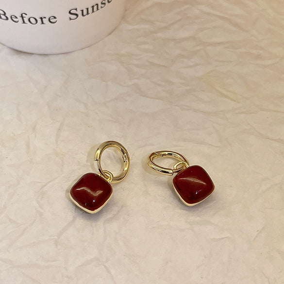 Alloy Geometric Women's Earrings With Oil Drop And Flower Design Light Luxury Style