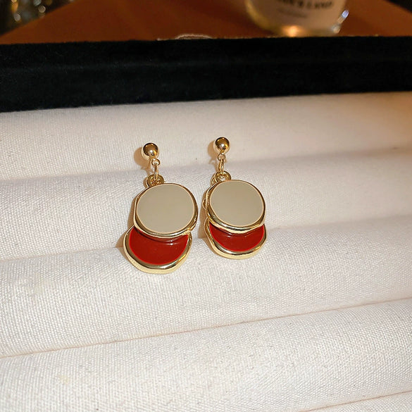 Alloy Geometric Women's Earrings With Oil Drop And Flower Design Light Luxury Style