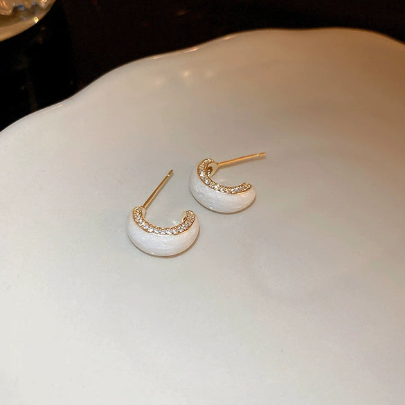 Alloy Geometric Women's Earrings With Oil Drop And Flower Design Light Luxury Style