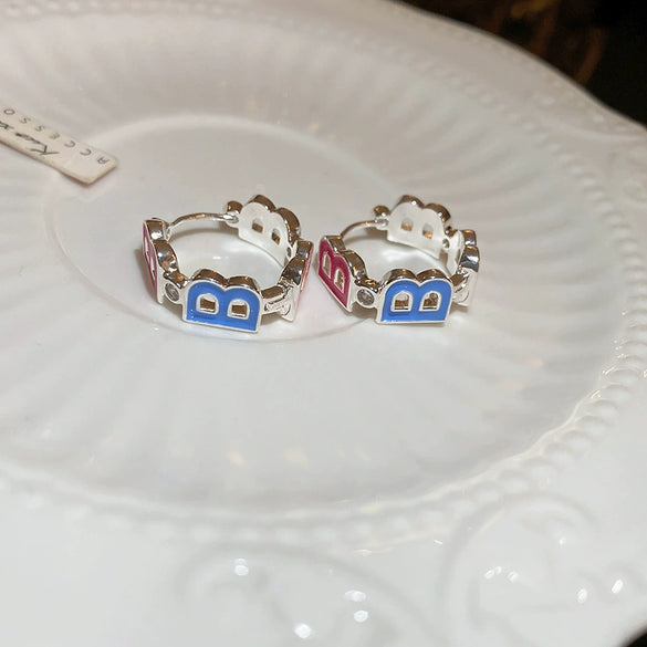 Alloy Geometric Women's Earrings With Oil Drop And Flower Design Light Luxury Style