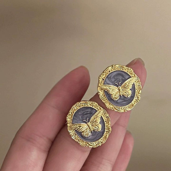 Alloy Geometric Women's Earrings With Oil Drop And Flower Design Light Luxury Style