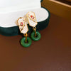 Alloy Geometric Women's Earrings With Oil Drop And Flower Design Light Luxury Style