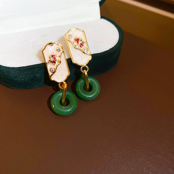 Alloy Geometric Women's Earrings With Oil Drop And Flower Design Light Luxury Style