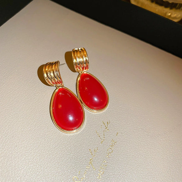 Alloy Geometric Women's Earrings With Oil Drop And Flower Design Light Luxury Style