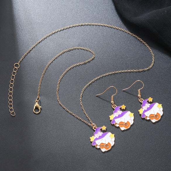 Alloy Ghost Pattern Jewelry Electroplated Earrings And Necklace