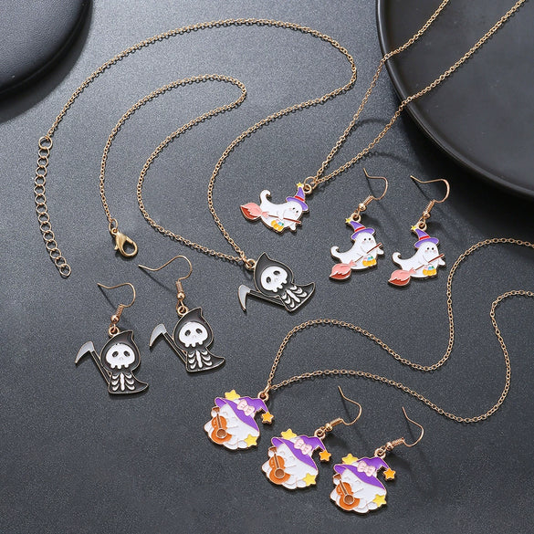 Alloy Ghost Pattern Jewelry Electroplated Earrings And Necklace