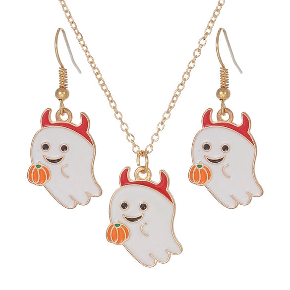Alloy Ghost Pattern Jewelry Electroplated Earrings And Necklace