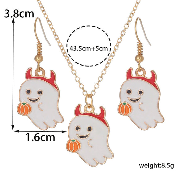 Alloy Ghost Pattern Jewelry Electroplated Earrings And Necklace