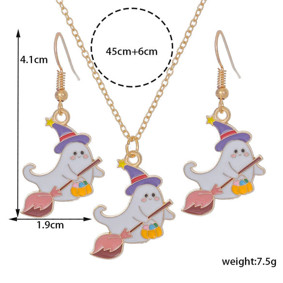 Alloy Ghost Pattern Jewelry Electroplated Earrings And Necklace