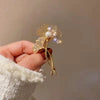 Alloy Ginkgo Leaf Imitation Pearl Brooch Natural Style Electroplated Women's Fashion Pin