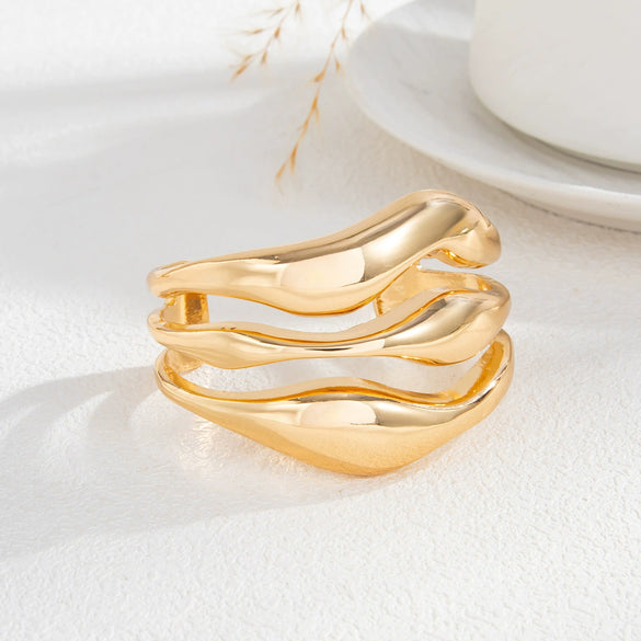 Alloy Glossy Open Finger Bracelet With Geometric Style And Electroplating Processing