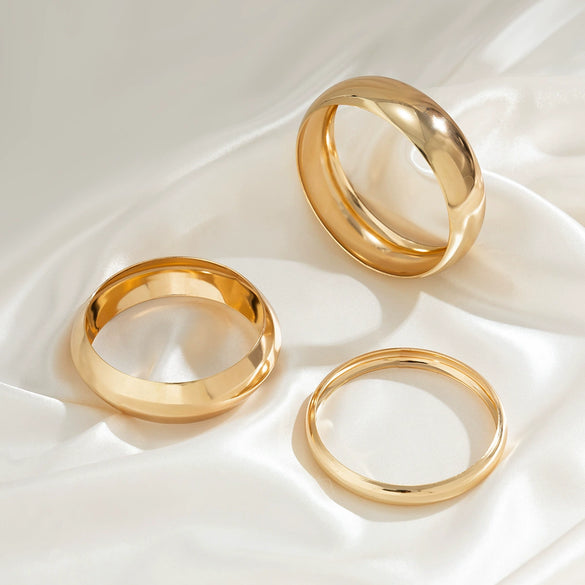 Alloy Glossy Plain Geometric Wide Bracelet And Ring Set For Women With Electroplating
