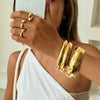 Alloy Glossy Plain Geometric Wide Bracelet And Ring Set For Women With Electroplating