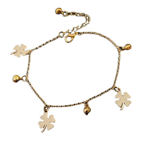 Alloy Gold Plated Anklet With Three Bells For Women Cartoon And Plant Flowers Style Electroplated Foot Ornaments