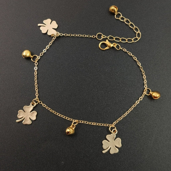 Alloy Gold Plated Anklet With Three Bells For Women Cartoon And Plant Flowers Style Electroplated Foot Ornaments