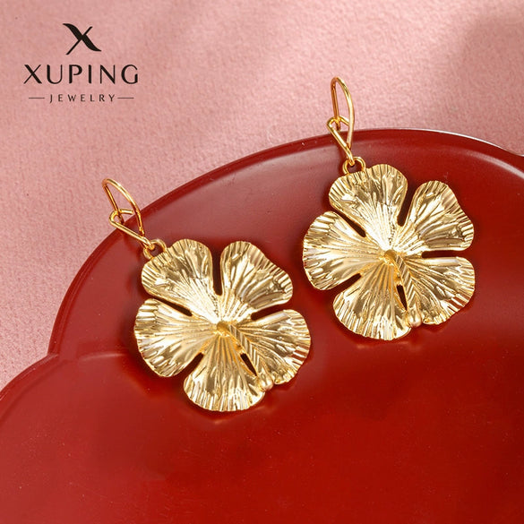 Alloy Gold Plated Hibiscus Flower Earrings For Women Retro Small Fresh Style Electroplated
