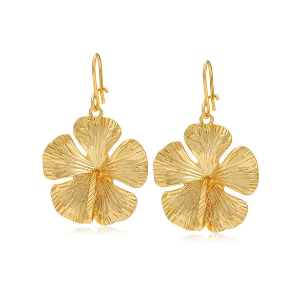 Alloy Gold Plated Hibiscus Flower Earrings For Women Retro Small Fresh Style Electroplated