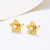 Alloy Gold Plated Imitation Pearl Flower Earrings For Women French Retro Style