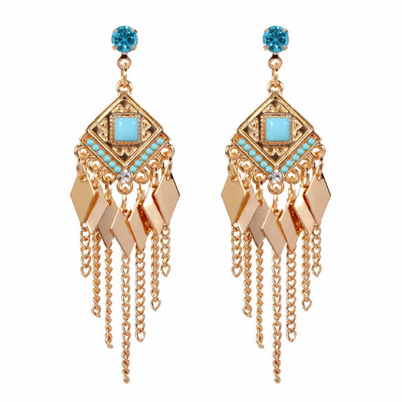 Alloy Gold Plated Women's Bohemian Style Water Drops Tassel And Crescent Earrings