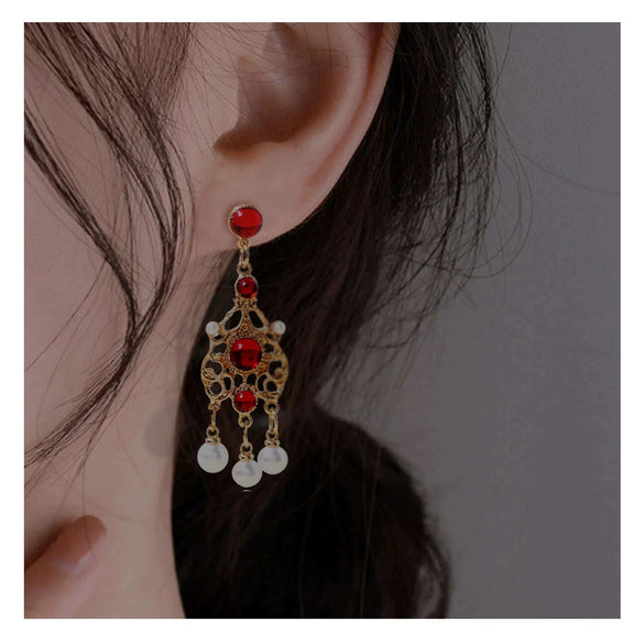Alloy Gold Plated Women's Bohemian Style Water Drops Tassel And Crescent Earrings