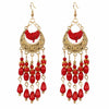 Alloy Gold Plated Women's Bohemian Style Water Drops Tassel And Crescent Earrings
