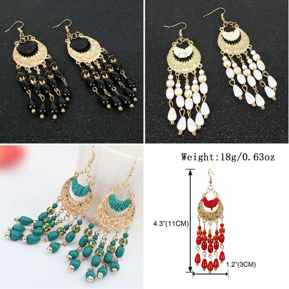 Alloy Gold Plated Women's Bohemian Style Water Drops Tassel And Crescent Earrings