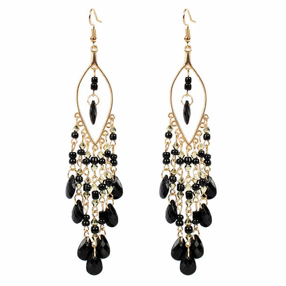 Alloy Gold Plated Women's Bohemian Style Water Drops Tassel And Crescent Earrings