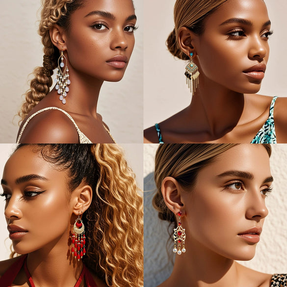 Alloy Gold Plated Women's Bohemian Style Water Drops Tassel And Crescent Earrings